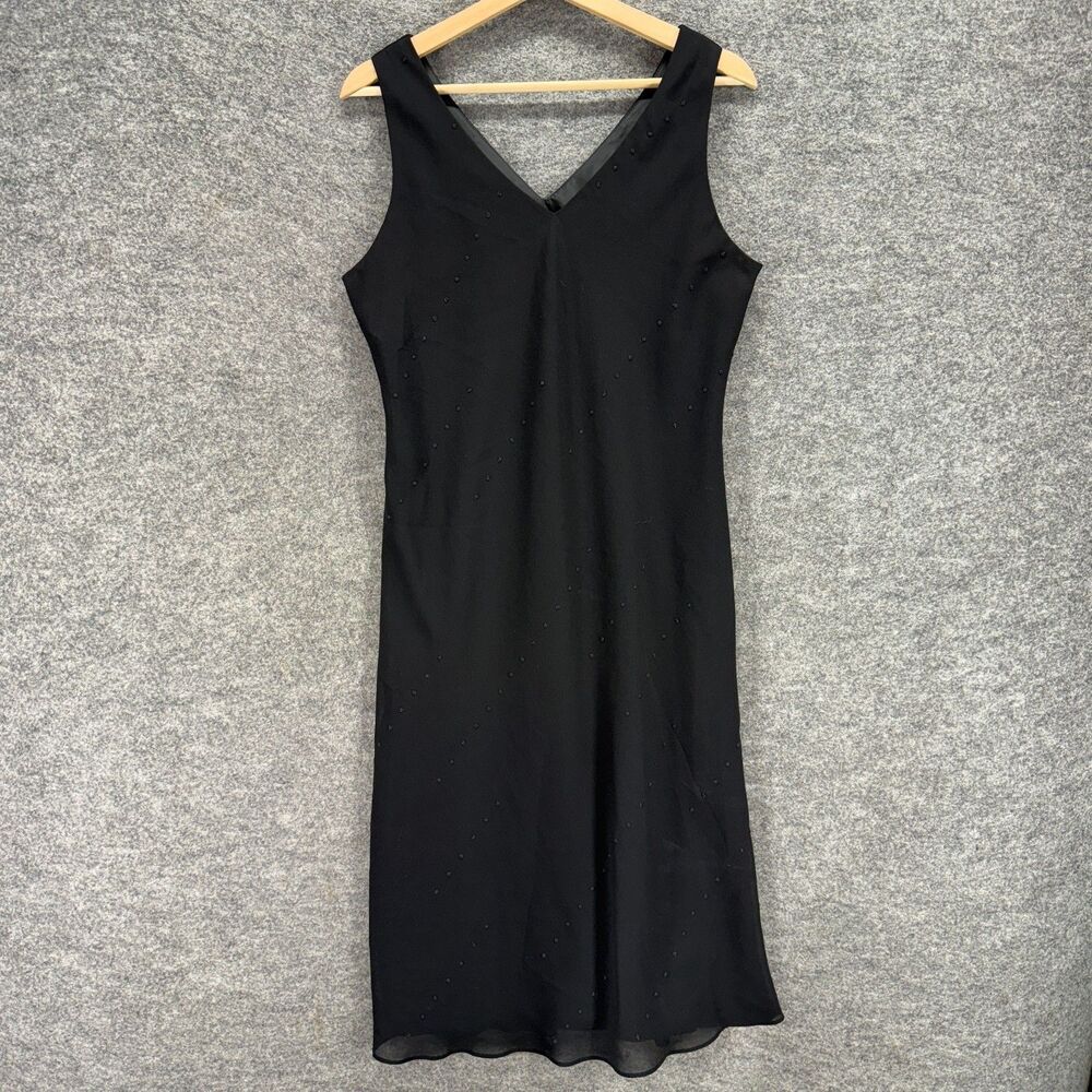 DR Dress Women 10 Black Sheath Midi Rhinestone Lined V-Neck Sleeveless Casual
